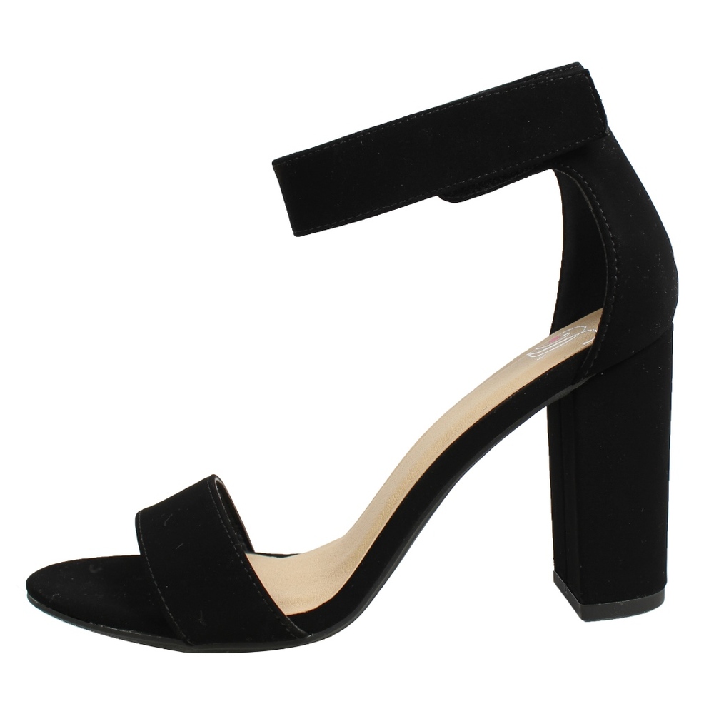 Black Open Toe Ankle Strap Velcro Closure Heel - Picture 2 of 6